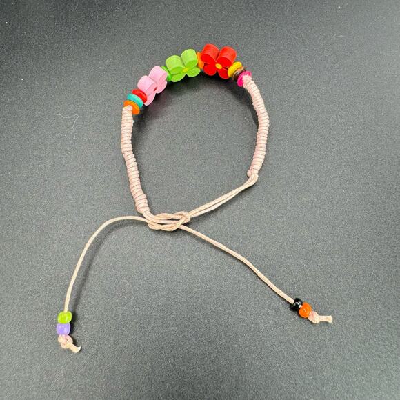 New Girls Multicolored Wood Flower Beads Adjustable Twine Friendship Bracelet - Picture 6 of 6